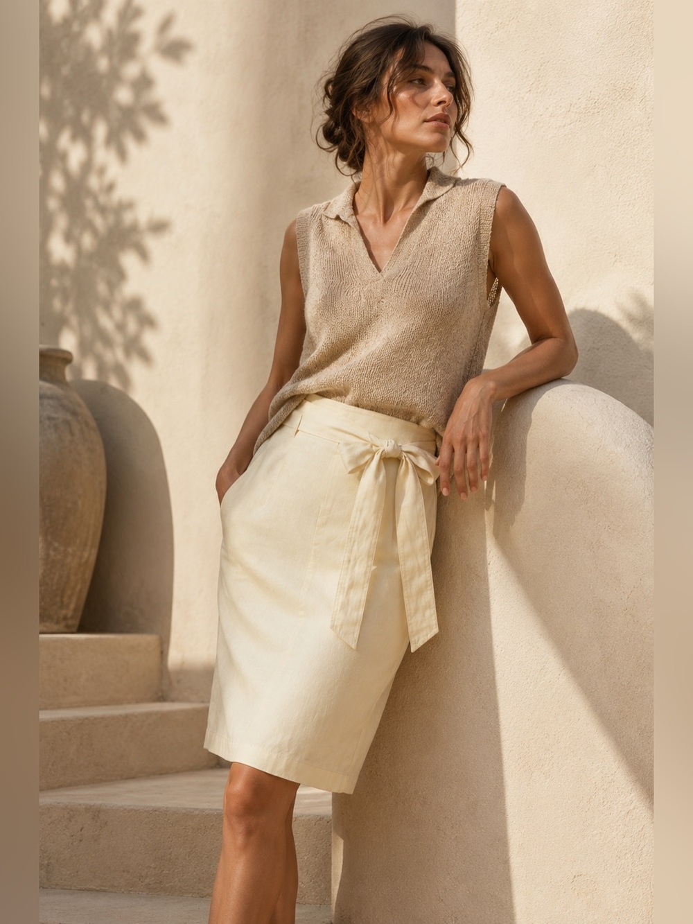 Ann Taylor Factory Light Yellow Linen Blend Tie Waist Pencil Skirt Size 2 NWT